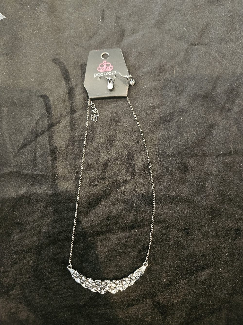 paparazzi Silver Crystal Crescent Bib Necklace